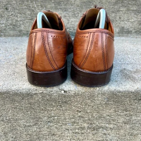 Johnston & Murphy 9.5M Tan Brown Leather Brogue Ellisworth Lace Up Dress Shoes - Picture 8 of 10